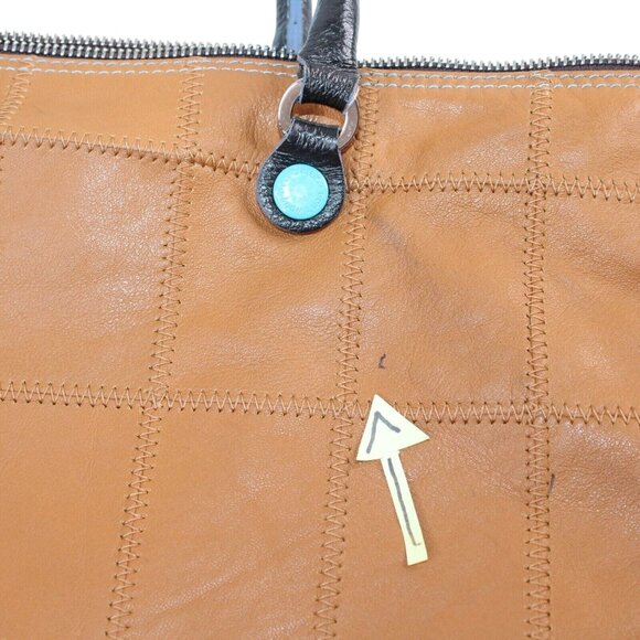 GABS Brown Leather Patchwork Made In Italy Large Zipper Tote Handbag Purse Bag - Picture 12 of 12